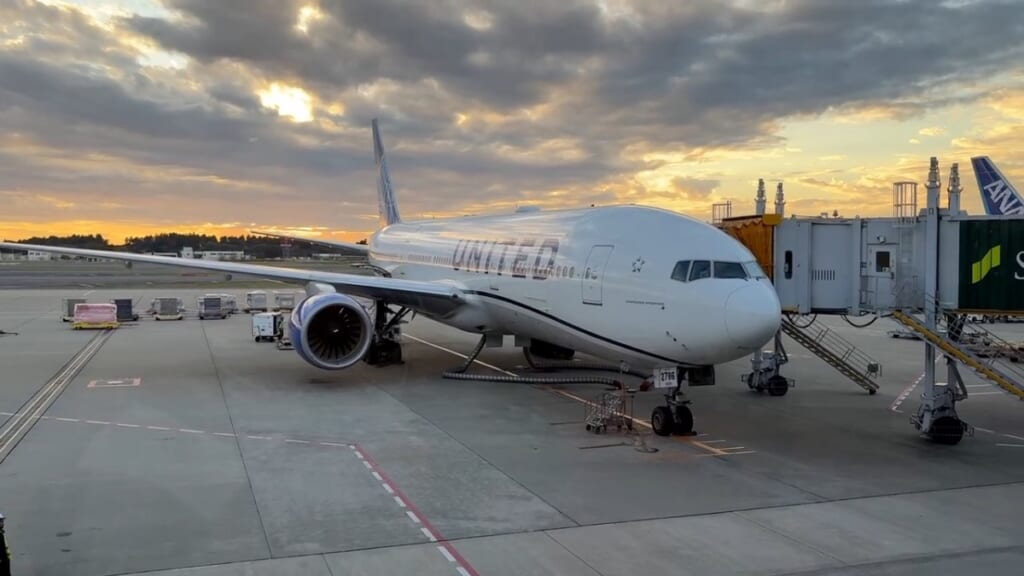 旅で乗ったユナイテッド航空の飛行機（私が撮影）